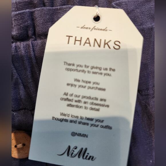 Blue Linen Pants Elasticized  Waist Pockets Pullon Pants Size L - Picture 9 of 11